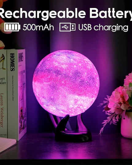 BRIGHTWORLD 7.1inch Galaxy Lamp 16 Colors Moon Lamp 3D Printing, Remote & Touch Control USB Rechargeable, Birthday Gifts for Women Room Decor Aesthetic（Black Hand Base）