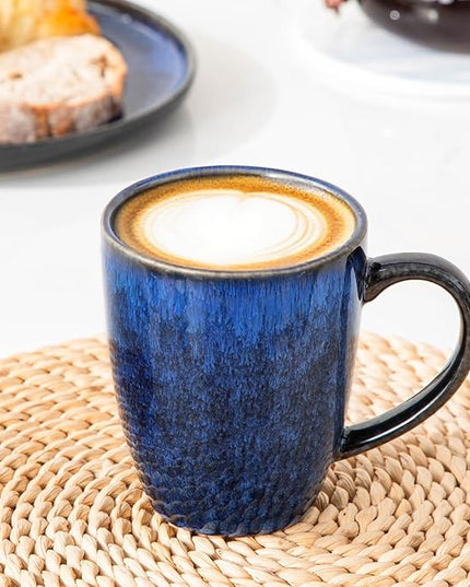 vancasso STARRY Ceramic Coffee Mug Set of 6, 12 Oz Tea Cups with Handle for Latte, Tea, Cappuccino, Milk, Cocoa, Microwave&Dishwasher Safe,Blue