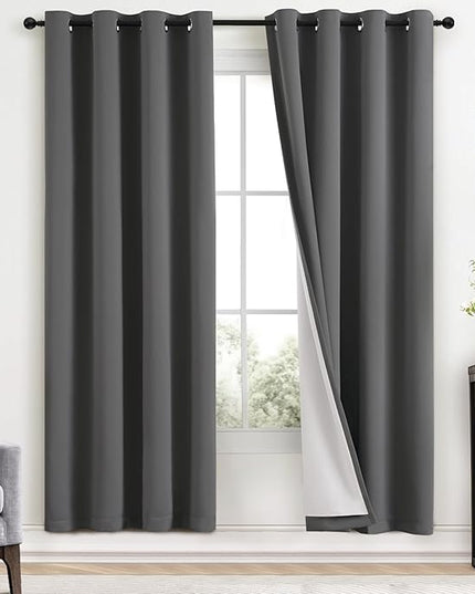 Yakamok Dove Grey 100% Blackout Curtains Grommet Window Treatments with 2 Thick Layers-Light Gray Room Darkening Thermal Insulated Drapes Set of 2 for Bedroom Living Room 52 Inches by 96 Inches length
