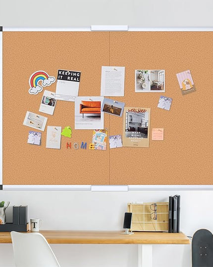 VIZ-PRO Cork Bulletin Board/Foldable Noticeboard, 36 X 24 Inches, Silver Aluminium Frame