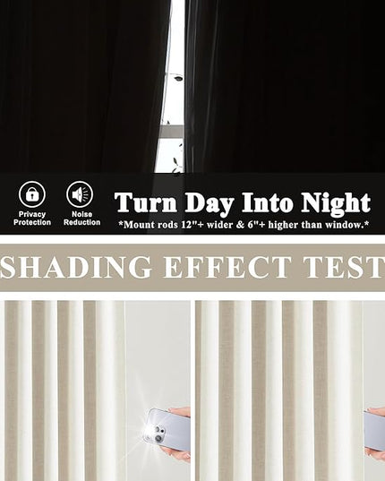 Vision Home Natural Pinch Pleated Full Blackout Curtains Linen Blended Room Darkening Window Curtains 95 inch for Living Room Bedroom Thermal Insulated Pinch Pleat Drapes with Hooks 2 Panel 40"Wx95"L