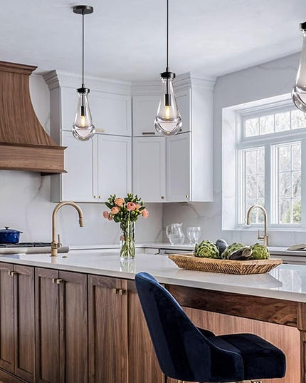 Modern Raindrop Pendant Lights, Pendant Lights for Kitchen Island, Black Brass Base Dining Room Light Fixtures, Interior Chandelier in The Living Room Hallway, Including Bulb