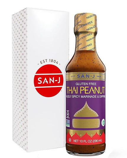 San-J - Gluten Free Thai Peanut Sauce -Traditional and Tasty Cooking Sauce - Non-GMO - 10 oz. Bottle