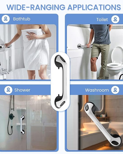 2 Pack 16 Inch Grab Bars for Bathtubs and Showers for Seniors, Heavy Duty Shower Handle for Elderly, Suction Cup Removable Handrails Handicap Bath Grip Bathroom Safety Grips (Black and White
