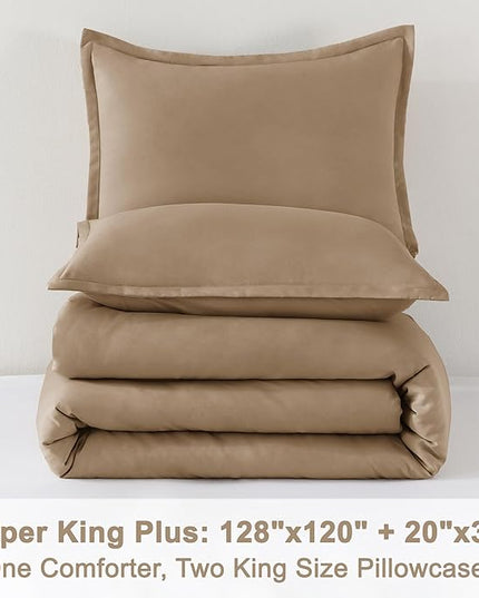 Litanika Comforters Taupe Super King Plus Size, 3 Pieces Lightweight Solid Bedding Set & Collections, All Season Fluffy Bed Set (128x120In Comforter & 2 Pillowcases)