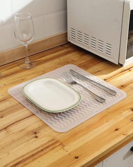 Silicone Dish Drying Mat for Multiple Usage,Easy clean,Eco-friendly,Heat-resistant Silicone Mat for Kitchen Counter or Sink,Refrigerator or Drawer liner Translucent M 12 inches x 12 inches
