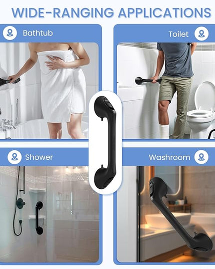 2 Pack 16 Inch Grab Bars for Bathtubs and Showers for Seniors, Heavy Duty Shower Handle for Elderly, Suction Cup Removable Handrails Handicap Bath Grip Bathroom Safety Grips （Black）