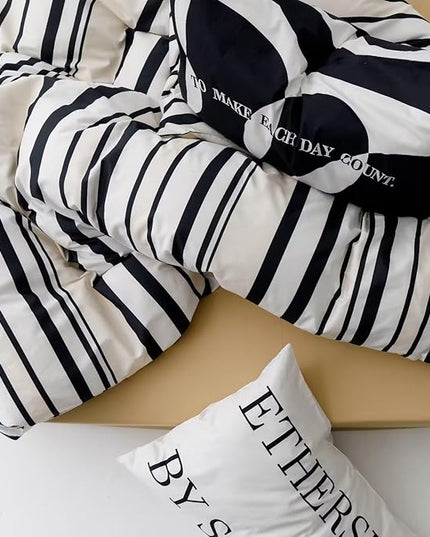 Luxlovery Black and White Comforter Sets King Striped Bedding Comforter Men Women Fashion Vertical Stripe Grey Farmhouse Blanket Quilts Modern Soft Breathable Cozy Comforter for King Bed