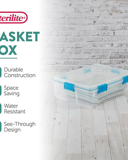 Sterilite 16-Pack Gasket Box, Weather-Resistant Storage Bins with Latching Lids, 37 Quart - Heavy-Duty Organizing Containers for Closet, Bathroom, and Office