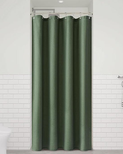 Naturoom 42 Inch Shower Curtain - Stall Narrow Half Green Linen Ultra Thick Fabric Shower Curtain Set with Hooks, Boho Farmhouse Rustic RV Camper Bath Curtains for Bathroom, Olive Green, 42x72