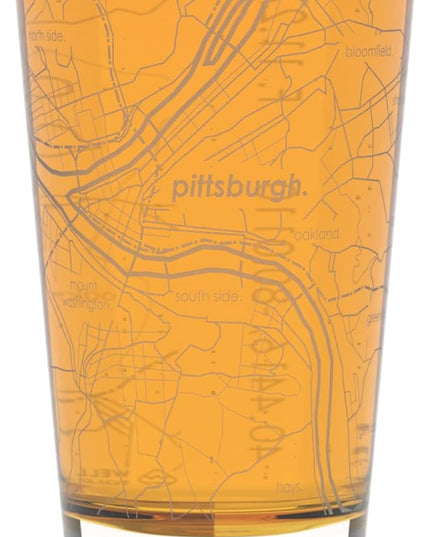 Well Told Engraved Pittsburgh Pennsylvania Map Pint Glass, Etched Beer Gift (16 oz, Clear) City Map Pint, Custom City Glassware, Gifts For Beer Lovers