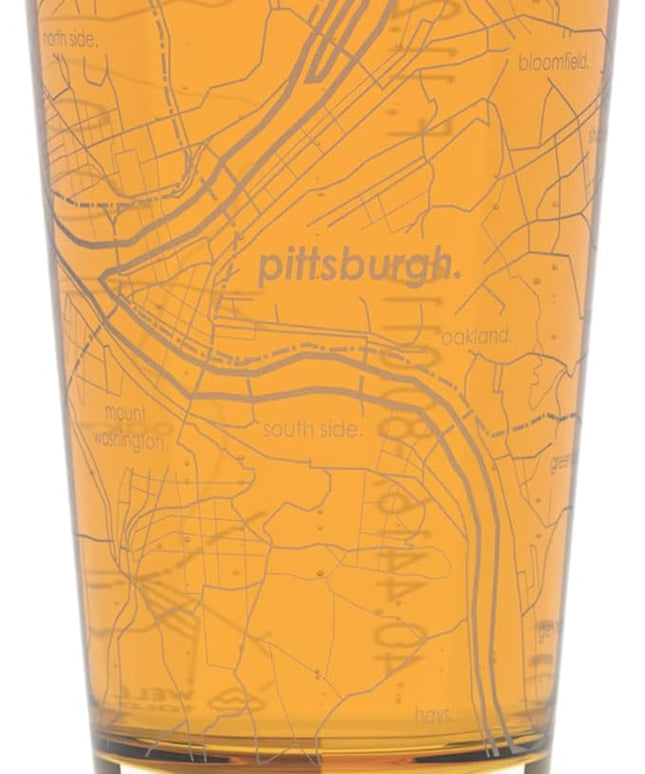 Well Told Engraved Pittsburgh Pennsylvania Map Pint Glass, Etched Beer Gift (16 oz, Clear) City Map Pint, Custom City Glassware, Gifts For Beer Lovers