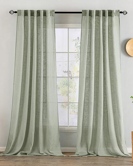 MIULEE Sage Linen Curtains 96 Inch Length 2 Panels for Bedroom Living Room,Green Soft Thick Linen Textured Window Drapes Semi Sheer Light Filtering Back Tab Rod Pocket Burlap Look Decor