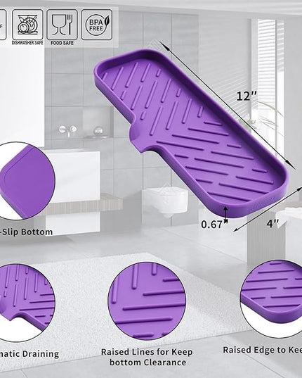 Silicone Bathroom Soap Dishes with Drain Spout-Bathroom and Kitchen Sink Organizer,Sponge Holder,Dish Soap Tray,Perfect for Dispenser,Scrubber,Bottle,Cup on Sink or Counter-Purple 12"×4"