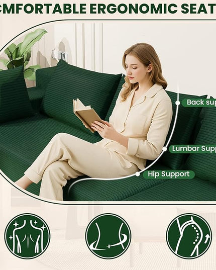 LEVELEVE 107" Cloud Sectional Couch with Deep Seat，Modern Modular Sofa with L-Shape Chaise，No Assembly Required, Upholstered Couches for Living Room Bedroom(Green,Right Facing Chaise)