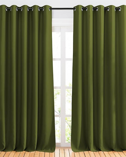NICETOWN Room Darkening 118 inch Long Curtains, Grommet Thermal Drapes Weighted Room Divider Wide Window Treatments for Living Room, W66 x L118, Olive, 2 Panels