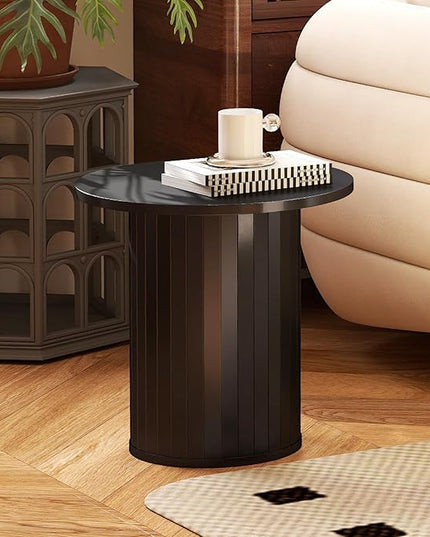 COSVALVE Round Wood Fluted End Table, 15.7” Circle Farmhouse Side Table Sets for Living Room, Bedroom, Balcony, Small Spaces, Black