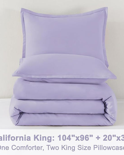 Litanika Lavender Comforter California King Size, 3 Pieces Cal King Lightweight Solid Bedding Comforter Set, All Season Fluffy Bed Set (104x96In Comforter & 2 Pillowcases)