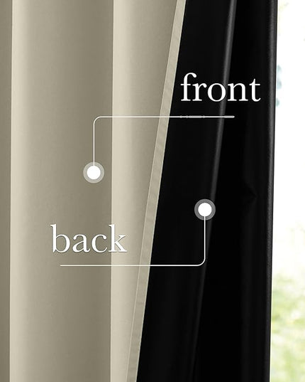 NICETOWN 100% Blackout Portable Curtains, Grommet Total Privacy Window Treatments Thermal Curtains Lightweight Travel Blackout Shades for Bedroom/Hotel, Muted Beige, W52 x L63, 2 Panels