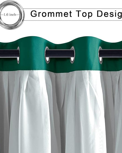 Hiasan Mix & Match Blackout Curtains with Sheer Overlay, Double Layer Sun Blocking Thermal Insulated Grommet Window Curtains for Christmas,Living Room,2 Panels with Tiebacks, Hunter Green, 52W X 108L