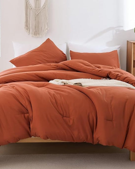 ROSGONIA California King Comforter Set Burnt Orange,3pcs(1 Boho Terracotta Cal King Comforter & 2 Pillowcases),All Season Rust Blanket Quilt Oversized