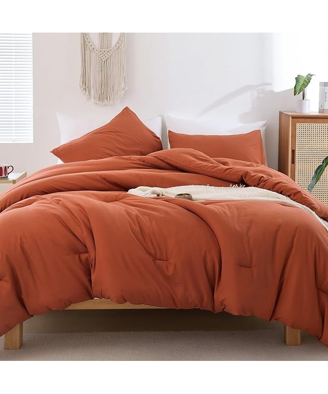 ROSGONIA Oversized Queen Comforter Burnt Orange, 3pcs (1 Terracotta Comforter & 2 Pillowcases) Lightweight Oversized Queen Comforter Sets Bedding