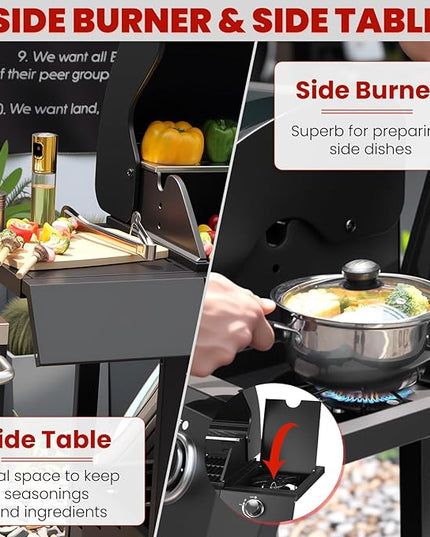 Q032-6-Burner w/Side Burner Gas Grill with 403 SQ.IN. Outdoor Grill with 60,000 BTU,Propane Grills with Top Cover Lid,Grills Outdoor Cooking for Patios,Balcony,Camping,Garden