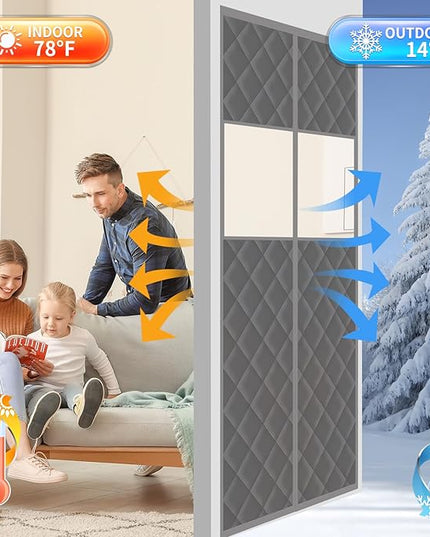 Magnetic Thermal Insulated Door Curtain (Fits Door Size 36" x 80") - Heavy Duty Oxford Soundproof Door Cover, Automatic Close Hands-Free Privacy Screen for Winter, Pet Friendly Draft Stopper