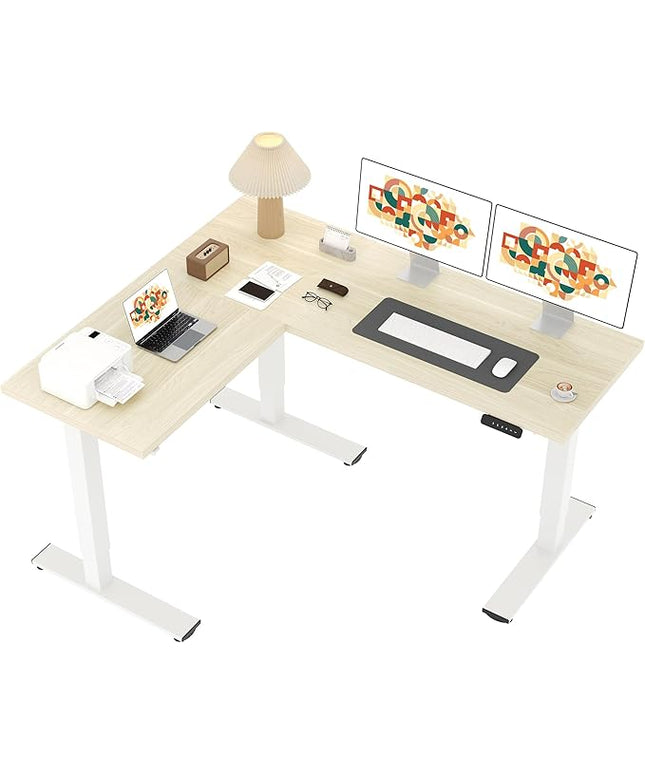 SANODESK L Shaped Standing Desk Adjustable Height, Electric Corner Standing Desk, 63 x 55 inch Sit Stand Computer Table with Splice Board, Maple