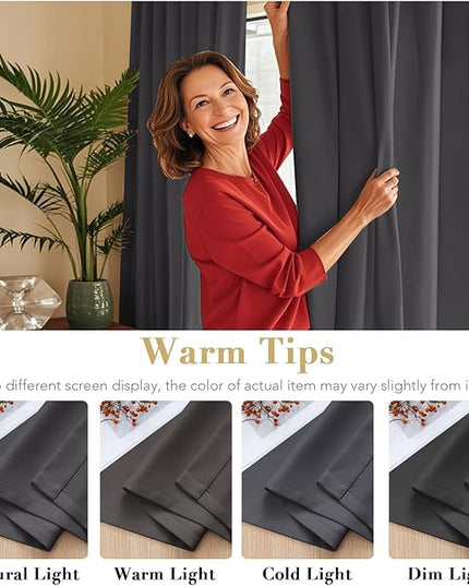 H.VERSAILTEX Blackout Curtains Thermal Insulated Window Treatment Panels Room Darkening Blackout Drapes for Living Room Back Tab/Rod Pocket Bedroom Draperies (2 Panels, Charcoal Gray, 42 x 63 Inch)