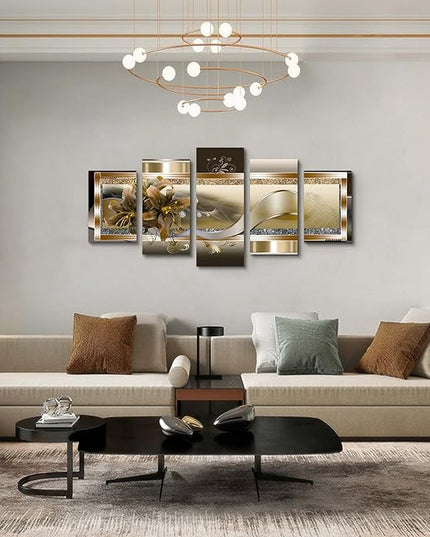LUDUHU Orchid Flowers Canvas Print - Abstract Floral Wall Art - Yellow Poster for Bedroom (80x40inch Oversize)