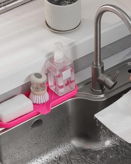 Silicone Bathroom Soap Dishes with Drain Spout-Bathroom and Kitchen Sink Organizer,Sponge Holder,Dish Soap Tray,Perfect for Dispenser,Scrubber,Bottle,Cup on Sink or Counter-Rose 12"×4"