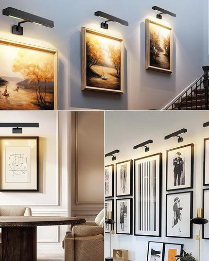 18" Picture Light Black Picture Light Hardwired, 2-Light Bronze Art Lights Dimmable Frame Lights for Wall, 3000k Gallery Light Art Frame Light 270° Gallery Lamp for Bathroom, Living Room, Hallway