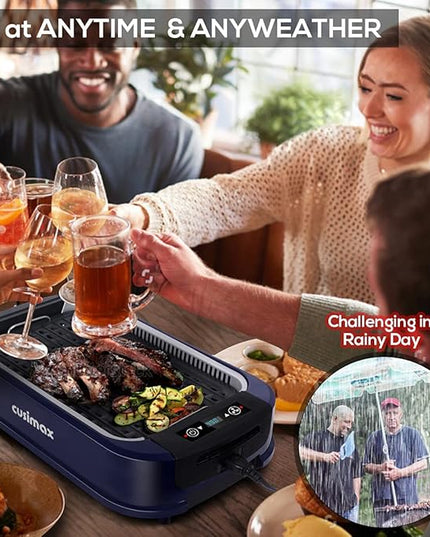 Electric Indoor Grill Griddle, CUSIMAX Smokeless Grill, Portable Korean BBQ with Turbo Smoke Extractor Technology, Non-stick Removable Plate & Griddle Plates