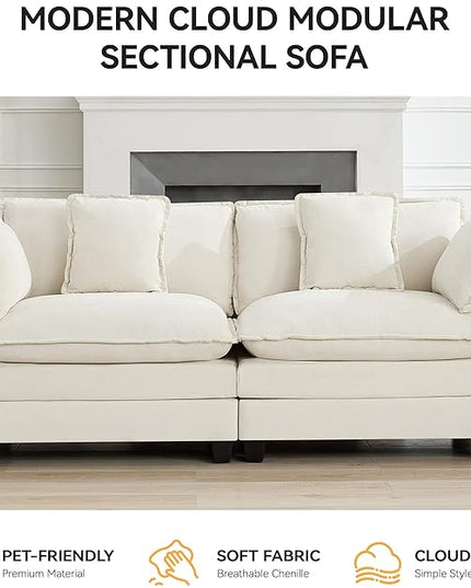 76'' Cloud Deep Seat Loveseat, Upholstered Chenille Modular 2-Seats Sectional Sofa Couch, Modern Comfy Settee Loveseat for Living Room Set, Small Apartment, Beige