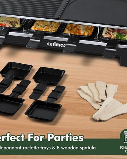 CUSIMAX Raclette Grill, Electric Grill, Reversible 2 in 1 Non-stick Grill & Griddle Plates, Portable Korean Grill with 8 Paddles & Shovels, Black New Model