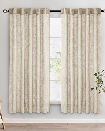 MIULEE Beige Linen Curtains 72 Inch Length 2 Panels for Bedroom Living Room, Soft Linen Textured Window Drapes Semi Sheer Light Filtering Back Tab Rod Pocket Farmhouse Modern Burlap Look Decor