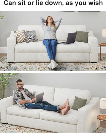 ABCASA 85" W Loveseat Couches for Living Room,Modern Linen Sofa with Removable Cover, Wide Armrest, Solid Wood Frame, Medium Firm Seat Cushion for Bedroom Office Apartment, Easy to Install, Ivory