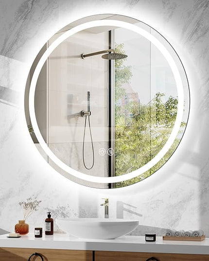 LED Bathroom Mirror 36 Inch Round Bathroom Mirror with Lights, Circle Wall Mirror with 3 Colors Brightness, Anti-Fog for Bathroom Vanity, Entryway Living Room