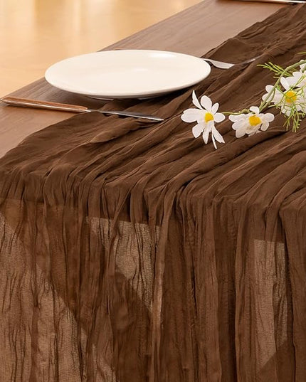 Socomi 10pcs Brown Coffee Cheesecloth Table Runner Boho Rustic Gauze 120 inch 10FT Cheese Cloth Runner for Wedding Party Baby Shower Birthday Home Decor Holiday Decorations