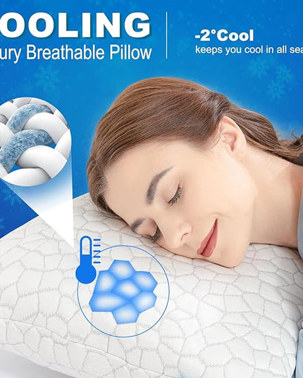 SUPA MODERN Cooling Bed Pillows for Sleeping 1 Pack Shredded Memory Foam Pillows Adjustable Cool Pillow for Side Back Stomach Sleepers Luxury Gel Pillows Body Pillow with Washable Removable Cover