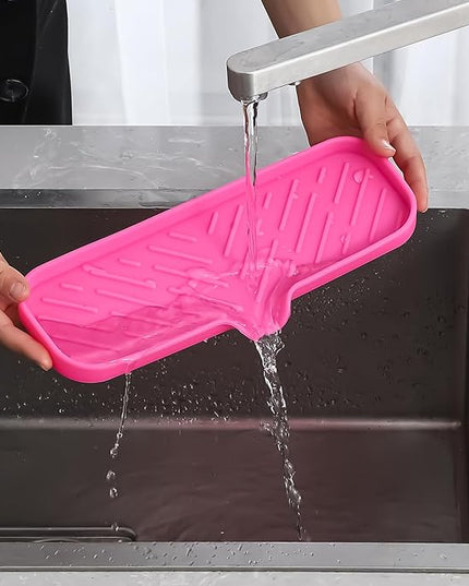 Silicone Bathroom Soap Dishes with Drain Spout-Bathroom and Kitchen Sink Organizer,Sponge Holder,Dish Soap Tray,Perfect for Dispenser,Scrubber,Bottle,Cup on Sink or Counter-Rose 12"×4"
