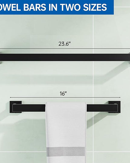 10-Pieces Bathroom Hardware Set, SUS304 Stainless Steel Wall Mounted 23.6 Inch Towel Bar, Toilet Paper Holder, Towel Hooks, Bathroom Towel Bar Set (Matte Black (Type 2), 10 Piece-23.6 inch)