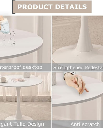 Round Table,31.5" Modern Dining Table for 2-4 People with MDF Top&Metal Pedestal Base,Coffee Table Thickened Tabletop for Dining Room/Kitchen/Living Room,White