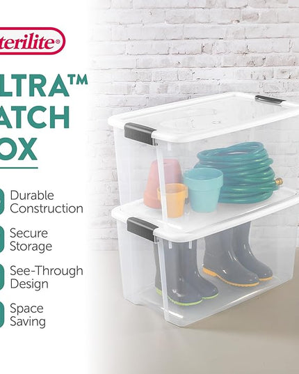 Sterilite 20-Pack Ultra Latching Box, Storage Bins with Lids, Clear Plastic, 70 Quart - Heavy-Duty Organizing Containers for Closet, Bathroom, and Office