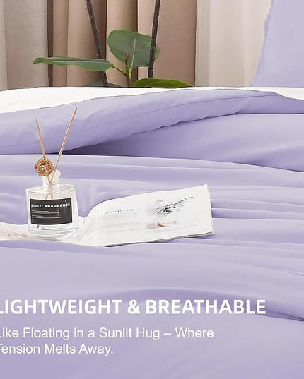 Litanika Lavender Comforter California King Size, 3 Pieces Cal King Lightweight Solid Bedding Comforter Set, All Season Fluffy Bed Set (104x96In Comforter & 2 Pillowcases)