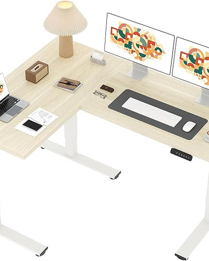 SANODESK L Shaped Standing Desk Adjustable Height, Electric Corner Standing Desk, 63 x 48 inch Sit Stand Computer Table with Splice Board, Maple