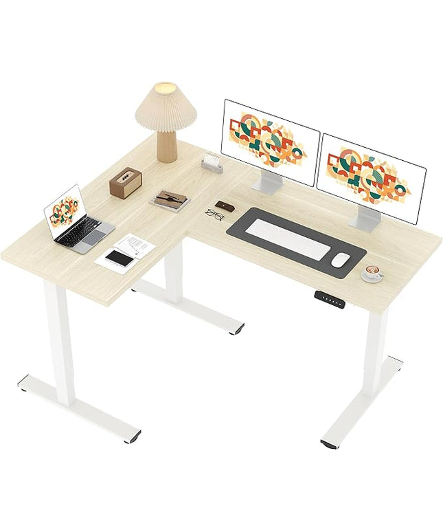SANODESK L Shaped Standing Desk Adjustable Height, Electric Corner Standing Desk, 63 x 48 inch Sit Stand Computer Table with Splice Board, Maple