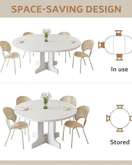 iPormis 59" Round Extendable Dining Table for 4-6, Modern Kitchen Table with Heavy Duty Pedestal Base & Wooden Top, Oval Dining Room Table for Dining Living Room, Easy Assembly, White