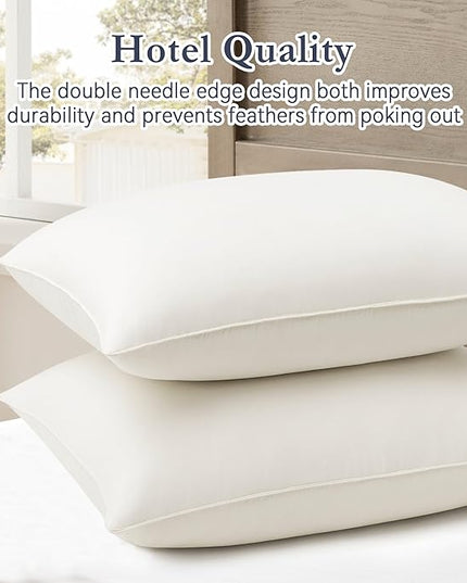 puredown® Goose Feather Down Pillows, 100% Organic Cotton Cover, Luxury Hotel Collection Bed Pillows for Sleeping Set of 2, King Size